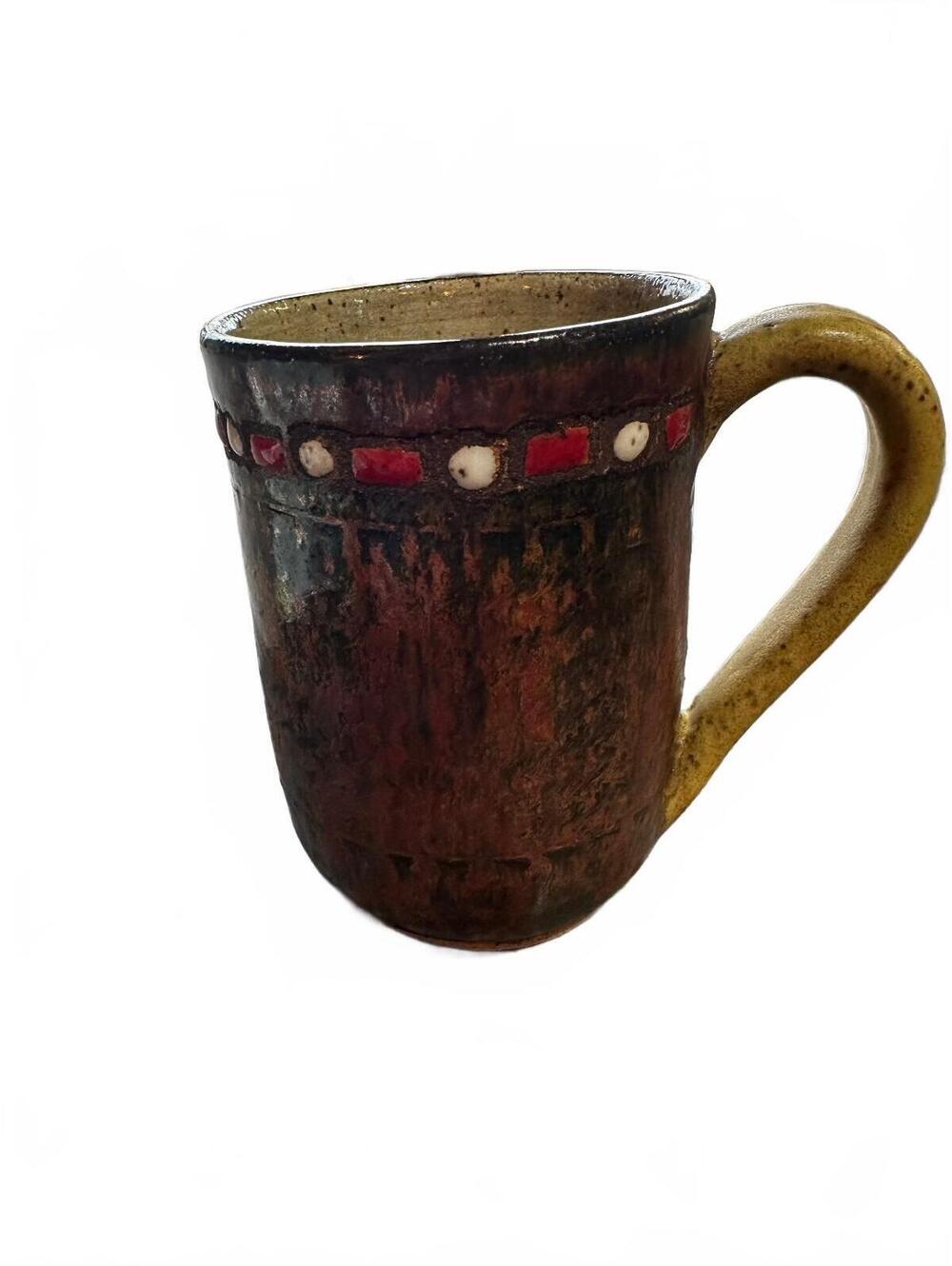 Signed BM Studio Pottery Stoneware Mug Handmade 4"